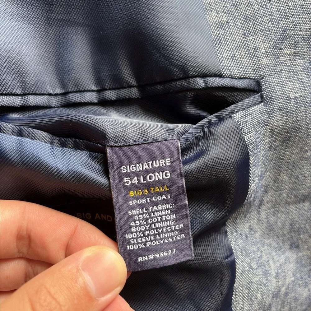 Stafford Signature Blue Classic Fit Linen Blend Lightweight Blazer Sport 54L